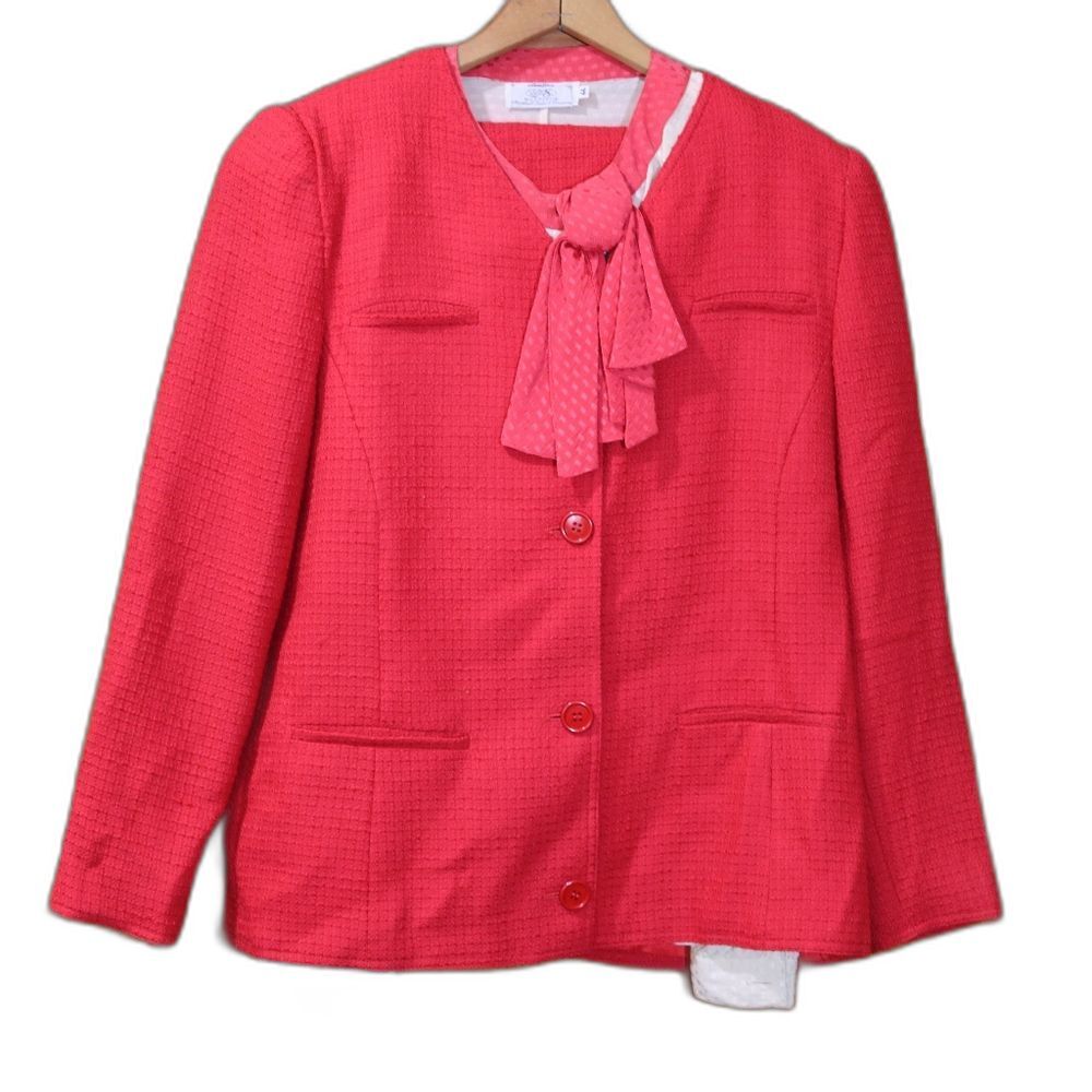 Valentino Miss V Red Tweed Skirt Suit 3 Piece Set EU 44